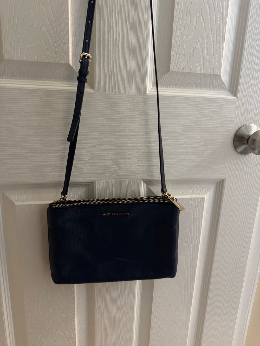 Michael Kors Navy Leather Crossbody with Gold Hardware